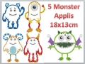 Monster PGD - 5 Stickdateien als Applikation 18x13cm